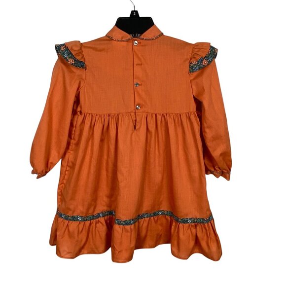 Vintage Polly Flinders Hand Smocked Dress Girls Size 6X Floral Accents Ruffles - Picture 3 of 6